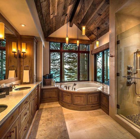 Inside Log Cabin Homes Interiors, Dröm Hus Planer, Cabin Bathrooms, Contemporary Homes, Log Cabin Homes, Barn Style House, Dream Bathrooms, Luxury Homes Dream Houses, Barn House Plans