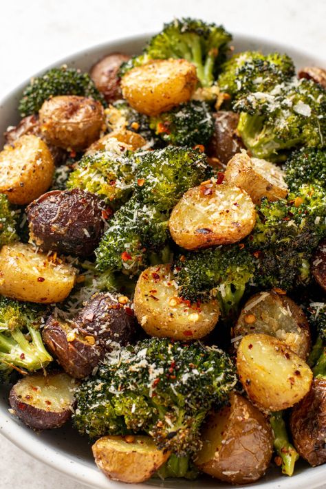 Easy Roasted Potatoes and Broccoli | Liv Gluten-Free Roasted Potatoes And Broccoli, Easy Roasted Potatoes, Pecan Filling, Potatoes And Broccoli, Broccoli And Potatoes, Maple Butter, Butter Tarts, Chicken Steak, Cooked Veggies