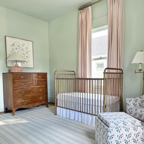 Alicia Summers Interiors, LLC | The task - to create a nursery that is soft and peaceful, but not too babyish. My client asked for a room that could grow with her baby… | Instagram Grandmillenial Girl Nursery, Traditional Baby Girl Nursery, Grand Millenial Nursery Girl, Grand Millennial Nursery Girl, Classic Girl Nursery, Traditional Girl Nursery, Southern Nursery, Transitional Nursery, Twin Baby Rooms