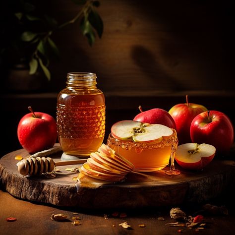 Rosh Hashanah - Apples in Honey "A Sweet New Year" - Of all foods, why do we choose an apple to dip in honey? - What would make this year sweet for you? - Can you come up with your own food related “siman” - new year wish? #torah #jewish #roshhashanah Apples And Honey Rosh Hashanah, Rosh Hashana Aesthetic, Rosh Hashana Decorations, Jewish Pictures, Apples And Honey, Jewish Beliefs, Rosh Hashanah Table, Rosh Chodesh, New Year Wish