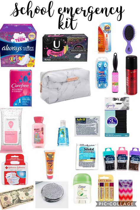 This is for girls NOT BOYS tell me if a boy does try this How To Organise Your School Bag, What To Carry In Your School Bag, Things To Carry In Your Bag, College Starter Pack, Back To School Starter Pack, Emergency Pouch For School, It Girl School Supplies, University Essentials School Supplies, Back To University Supplies