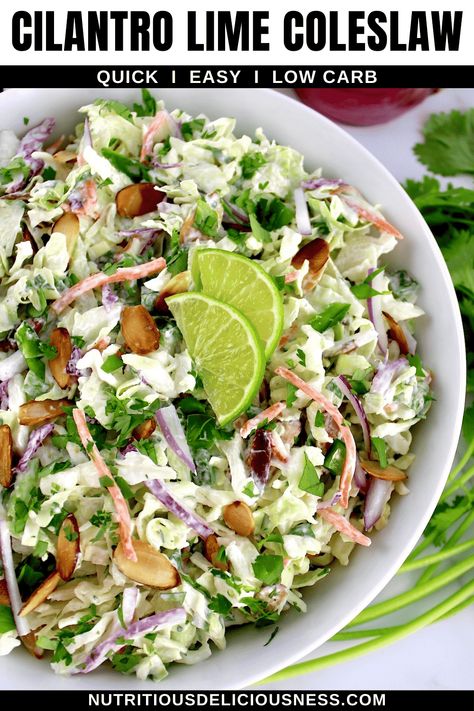 Sweet Sesame Lime Cabbage Salad, Cilantro Coleslaw Recipe, Coleslaw Mix Uses, Cilantro Lime Coleslaw Recipe, Taco Slaw Recipe, Lime Coleslaw Recipe, Cilantro Coleslaw, Cilantro Lime Coleslaw, Slaw For Tacos