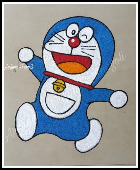 Freehand Rangoli Class-7👇 Doraemon Rangoli Made By Me  14-10-2019 👇🙂 🌿Archana Puranik's Rangolis 🌿 #freehandrangoli  #archanapuranik'srangolis  #rangoliclass #kidsspcial #cartoon Doremon Rangoli Designs, Chandrayan 3 Rangoli, Rangoli Cartoon Design, Doraemon Rangoli, Doremon Rangoli, Funny Rangoli, Cartoon Rangoli Designs Latest, Rupchaudas Rangoli, Rangoli Designs Cartoon