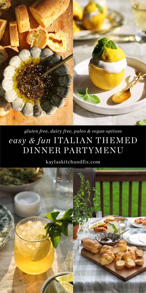 Impressive Dinner Party Menu Ideas, Italian Summer Dinner Party Recipes, Easy Summer Dinner Party Recipes, 4 Course Italian Dinner, Italian Course Meal, Dinner Party Theme Menu Ideas, Italian Summer Lunch Party, Italian Summer Brunch, Italian Al Fresco Dinner Party