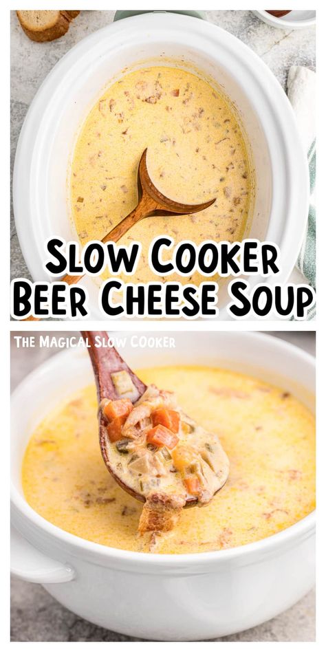 Beer Cheese Soup Crockpot Slow Cooker, Jack Astors Beer And Cheddar Soup, Cream Based Soups Crock Pot, Crock Pot Beer Cheese Soup, Beer Cheese Sausage Soup, Crockpot Cheese Soup, Best Creamy Soup Recipes, Cheese Soup Crockpot, Crockpot Beer Cheese