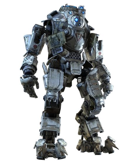 The Atlas is the original Titan model produced by Hammond Robotics. It has a balance of mobility and armor, having more mobility than the Ogre, but more armor than the Stryder. This was the first Titan to be revealed. The Atlas seems to be the second tallest Titan model, though exact measurements are unknown. Based on photos of the Atlas standing next to a pilot, it can be estimated to be between 20–25 feet tall. Its main entry point is in its chest, which opens up for the player. The Atlas... Titanfall Game, Mech Suit, Titanfall, Power Armor, Giant Robots, Robot Design, Robot Concept Art, Fallout, Cyberpunk