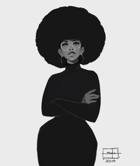 Afro Hair Illustration, Afro Portrait, Afro Hair Drawing, Drawing Hair Tutorial, Art Pins, Hair Illustration, Black Woman Artwork, Woman Sketch, Pelo Afro