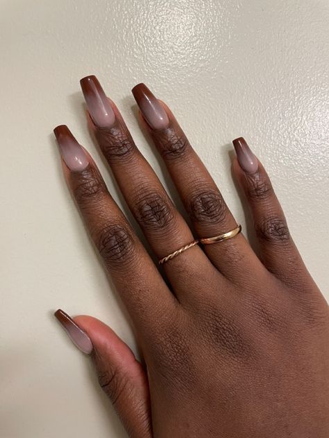 acrylic pink to brown ombré Nail Color Options, Short Fall Nail Ideas, Nail Ideas For Black Women, Dark Skin Nail Color, Short Fall Nail, Ongles Gel French, Elegant Touch Nails, Cute Nail Colors, Brown Nails Design