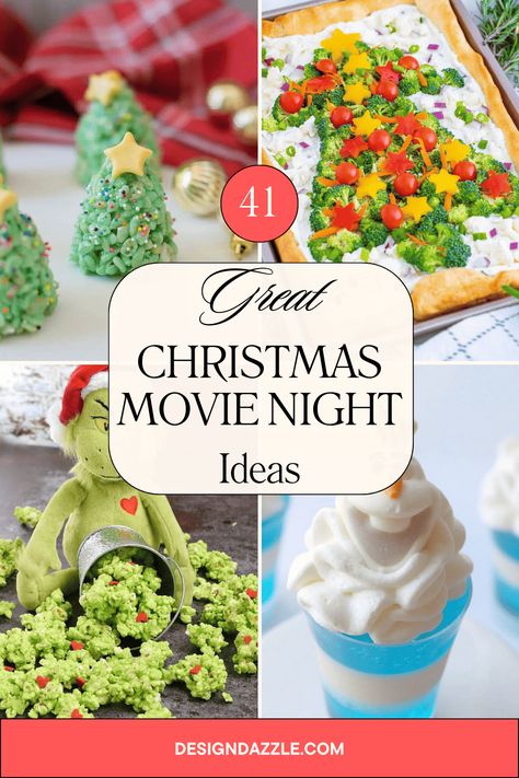 Discover creative ways to make your movie night extra special this holiday season. Themed food, treats, games, and printables to enjoy a simple evening of fun. Christmas Themed Movie Night Food, Christmas Movie Party Ideas Kids, Christmas Movie Night Set Up, Christmas Movie Date Night Ideas, Christmas Movie Night Snack Board, Christmas Movie Night Treats, Holiday Movie Night Ideas, Holiday Movie Night Snacks, Holiday Movie Party