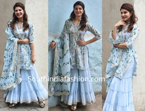 Printed Sharara Suit, Blue Sharara Suit, Blue Sharara, Printed Sharara, Gharara Designs, Short Dresses Tight, Sharara Designs, Fashion Indian, Sharara Suit