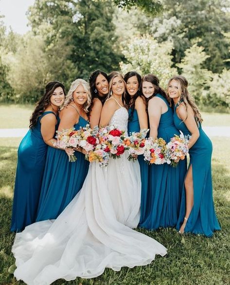 Shades Of Blue Bridesmaid Dresses Azazie, Ink Blue Bridesmaid Dress, Blue Shades Bridesmaid Dresses, Ink Blue Wedding, Blue Wedding Bridal Party, Bright Blue Bridesmaid Dresses, Wedding Blue Color Schemes, Azazie Ink Blue, Shades Of Blue Bridesmaid Dresses