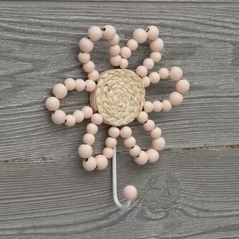 Pink Beaded Flower Hook | Hobby Lobby | 2281780 Bedroom Walls, Bedroom Closet, Pink Beaded, The Hook, Metal Hooks, Hobby Lobby, White Metal, Girl's Room, Wooden Beads