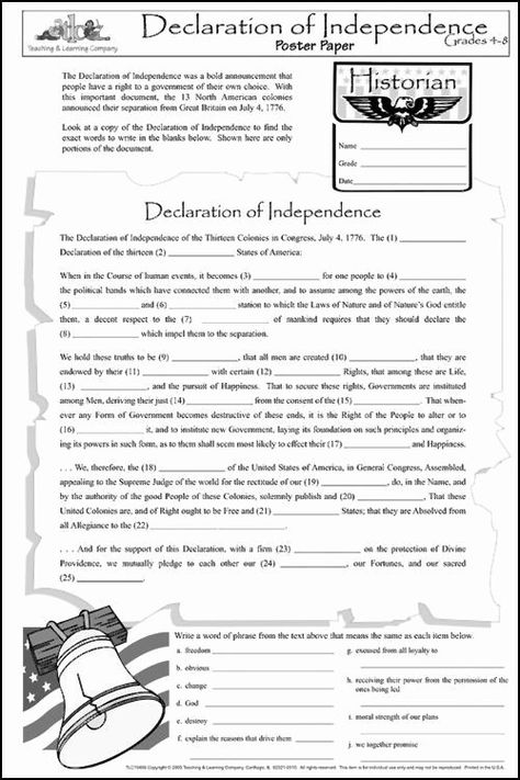 Declaration Of Independence Preamble, Declaration Of Independence For Kids, 8th Grade History, Government Lessons, 7th Grade Social Studies, Teaching Us History, Social Studies Education, 4th Grade Social Studies, History Worksheets