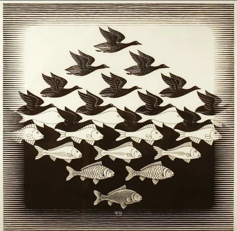 Escher Tessellations, Metamorphosis Art, Escher Art, Sky And Water, Large Poster Prints, M C Escher, Space Drawings, Young Art, Mc Escher