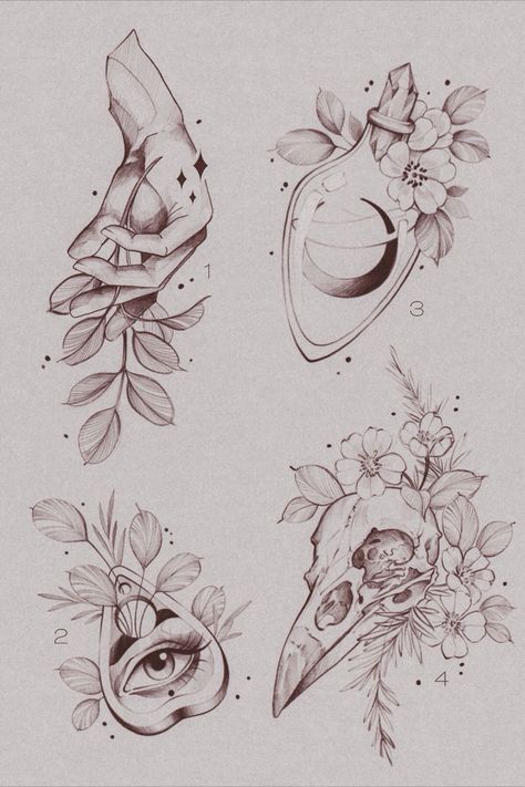 Flowers And Animals, Tattoo Zeichnungen, Flash Tattoo Designs, Spooky Tattoos, Floral Tattoo Design, Tattoo Portfolio, Tattoo Art Drawings, Desenho Tattoo, Dark Tattoo