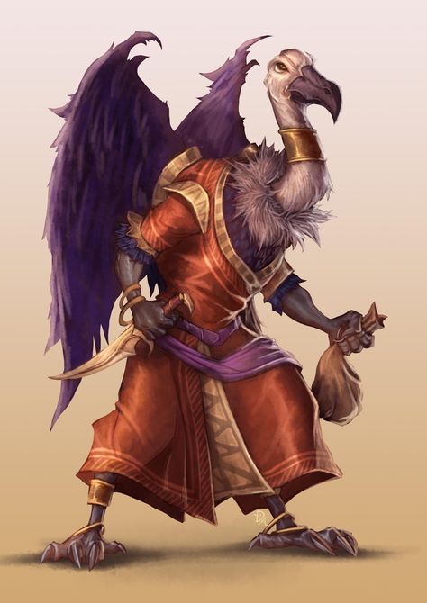 Vulture Humanoid, Fantasy Vulture, Vulture Aarakocra, Vulture Character Design, Vulture Character, Dnd Merchant, Aarakocra Dnd, Bird People, Dnd Races