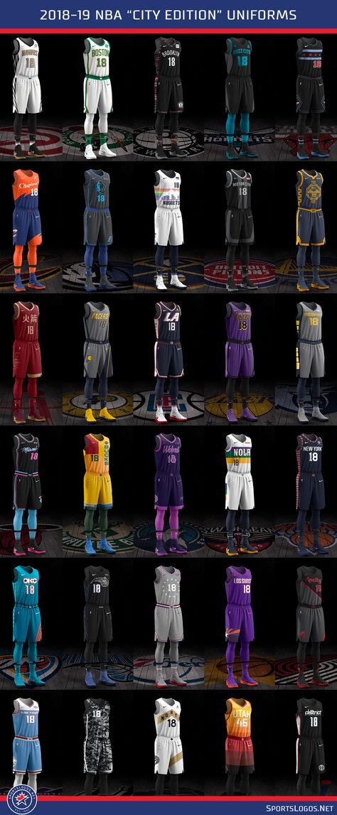 2018-19 NBA City Uniforms Tracker | Chris Creamer's SportsLogos.Net News and Blog : New Logos and New Uniforms news, photos, and rumours Aau Basketball Uniforms, College Football Logos, Nba Uniforms, Custom Basketball Uniforms, Nfl Uniforms, Basketball Uniforms Design, Sports Uniform, Football Uniform, Nba Logo