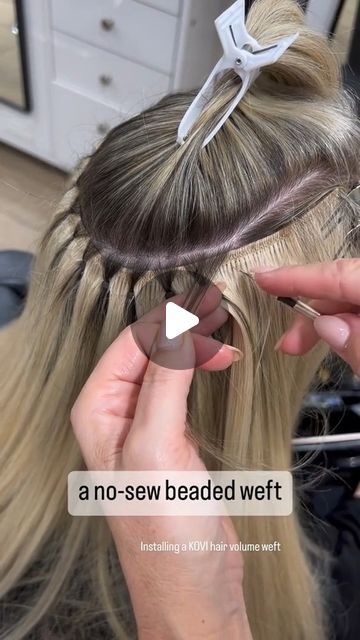 Winnie on Instagram: "No-sew beaded weft volume weft #kovihair #hairextension #hairextensioneducation #beadedweft #weft #hairextensioninstallation #hairstylist #behindthechair" Beaded Extensions Hair, Invisible Bead Extensions, Grad Decorations, Vitamin Charts, Beaded Hair Extensions, Bead Extensions, Sew In Hair Extensions, Hair And Nail Salon, Weft Hair Extensions