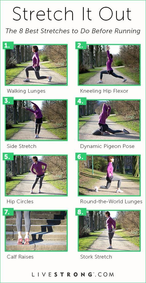 The 8 Best Stretches to Do Before Running | Nothing can derail your fitness goals like an injury. Running with muscles that are cold and not properly stretched can result in a muscle strain that keeps you off your feet -- and off the road or trail -- for days, weeks or even months. Beginning each running workout with a 5- to 10-minute jog followed by stretching helps warm up your muscles sufficiently so they’re primed for your run, whether it’s a couple of miles or a marathon. Stretches Before Running, Running Stretches, Sup Yoga, Before Running, Muscle Strain, Yoga Exercises, Running For Beginners, Half Marathon Training, Stretching Exercises