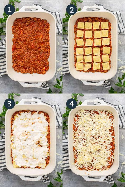 Ravioli Lasagna Bake, Cheesy Ravioli, The Cooking Jar, Sausage Ravioli, Lasagna Bake, Baked Ravioli Casserole, Baked Ravioli Recipe, Lasagna With Ricotta, Ravioli Lasagna