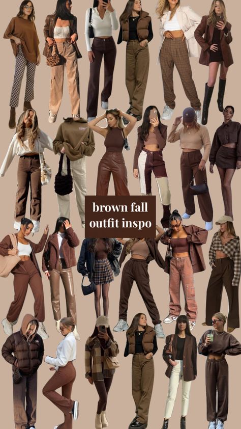 fall fashion inspo🤎 #shuffles #aestheticfashion #aestheticfall #brownaesthetic #brownmonochrome #fashion2022 #moodboard Outfit Inspired Streetwear, Accessories For Brown Outfit, How To Dress Brown Pants, Colours That Go With Brown Clothes, Jean Marron Outfit, Warm Brown Outfit, How To Wear Brown Pants, Fall Fits Aesthetic 2024, Brown Pants Winter Outfit