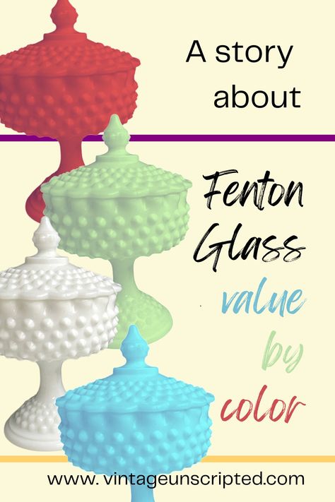 Fenton Glass Value by Color: A Story - Vintage Unscripted Colored Milk Glass Vintage, Vintage Glass Decor, Fenton Hobnail Milk Glass Decor, Vintage Glass Collection, Uranium Glass Display, Fenton Glassware Vintage, Vintage Glassware Collectible, Vintage Colored Glassware, Uranium Glass Vintage