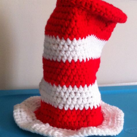 Cat in the Hat Crochet Cat In The Hat, Crochet Cat In The Hat Hat, Crochet Dr Seuss Hat Pattern, Make Cat In The Hat Hat, Cats In Crochet Hats, Crochet Animal Hats, Dr. Seuss, Animal Hats, Yarn Inspiration