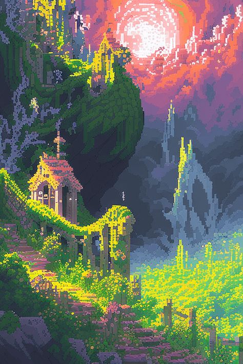 Pixel Art Fantasy Landscape, Pixel Art Scenery, Pixel Art Environment, Detailed Pixel Art, Fantasy Pixel Art, Elven City, Pixel Art Landscape, Stormy Seas, Medieval Castles