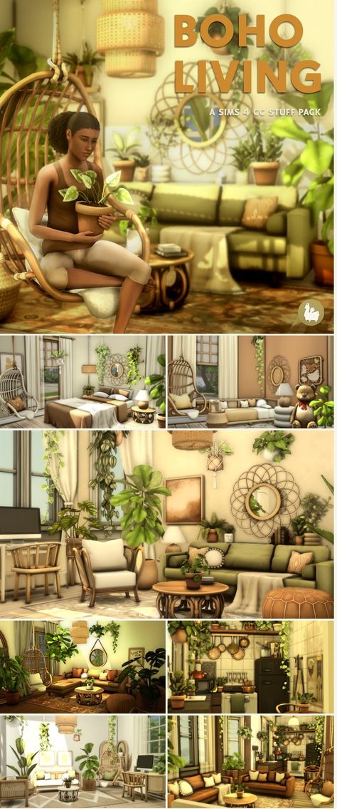 Boho Living Sims 4, Sims 4 Boho House Cc, Ts4 Cc Cottagecore Furniture, Boho Bedroom Sims 4 Cc, Sims Boho House, Sims 4 Cc Furniture Cottage, Boho Kitchen Sims 4, Sims 4 Boho Living Room Cc, Book Nook Sims 4