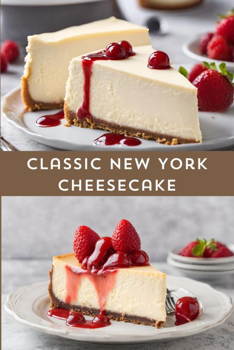 "Indulge in the timeless elegance of Classic New York Cheesecake. 🍰 Savor the rich, creamy perfection of this iconic dessert. Perfect for any occasion. 😋 #CheesecakeLove #DessertDelight #NYCCheesecake" Americas Test Kitchen Cheesecake, Modern York Cheesecake, Royal Desserts, Nyc Cheesecake, Best Cheesecake Recipes, Classic New York Cheesecake, Frozen Cheesecake, Cheesecake Recipes Classic, New York Style Cheesecake