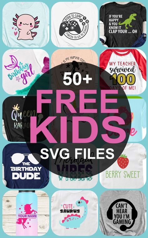 50+ Free SVG files for Kids to use with a Cricut or Silhouette cutting machine. SVG designs include unicorns, mermaids, dinosaurs, gamers and more. Kids Shirts Design, Cricut Svg Files Free, Cricut Projects Beginner, Cricut Free, Cricut Tutorials, Free Svg Cut Files, Cricut Projects Vinyl, Svg Free Files, Free Kids