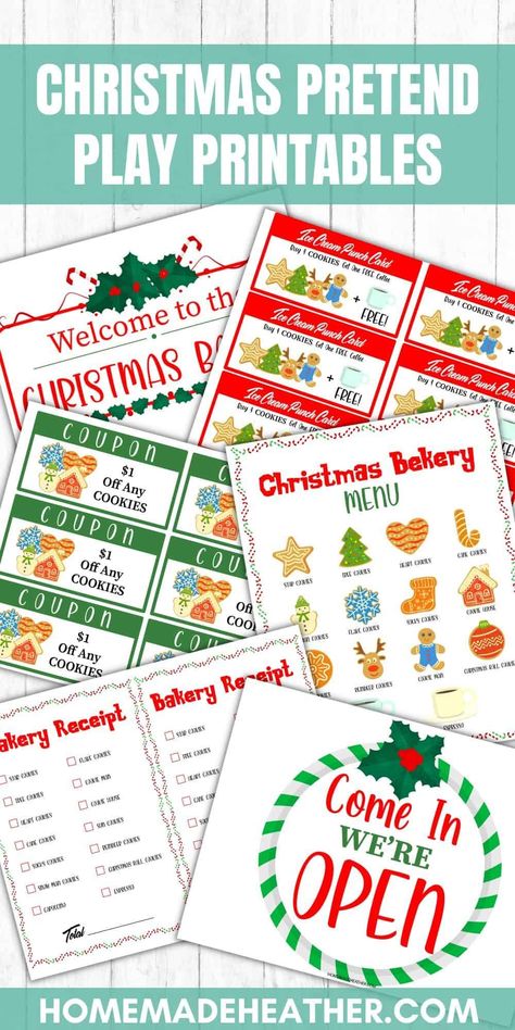 These free Christmas Pretend Play Printables are perfect for play time with the kids! Print each of these designs for hours of creative fun. Christmas Pretend Play, Dramatic Play Printables Free, Bakery Pretend Play, Elf On Shelf Printables, Pretend Play Printables, Play Printables, Dramatic Play Printables, Preschool Christmas Activities, Christmas Bakery