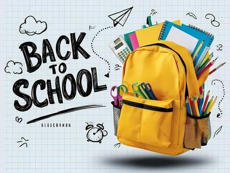 Walidberchid23 | Freepik Backpack Creative Ads, Back To School Creative Ads, Back To School Graphic Design, Back To School Graphic Design Poster, Back To School Social Media Design, Back To School Design, Backpack Photography, Yellow Backpack, Jungle Book Disney