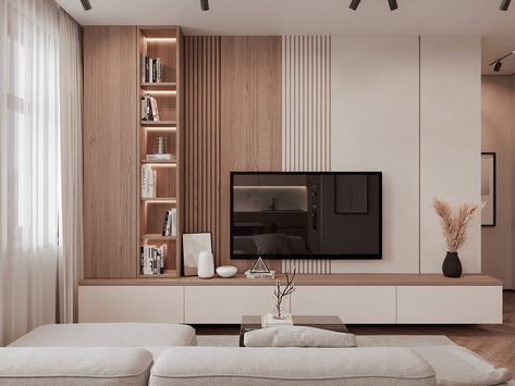 Livingroom design on Behance Tv Unit Designs, Tv Wall Ideas, Rooms Luxury, Tv Rooms, Tv Walls, Tv Fal, Living Room Wall Units, Tv Cabinet Design, Small Family Room