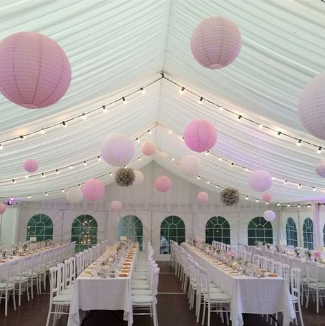 Marquee Tent Decor, Party Tent Ceiling Decorations, Decorate A Party Tent, Tent Set Up Ideas Inside Party, Decorating Party Tent, How To Decorate A Tent For A Party, Small Quinceanera Party Ideas Outside, Tent Entrance Decor, Party Tent Ideas