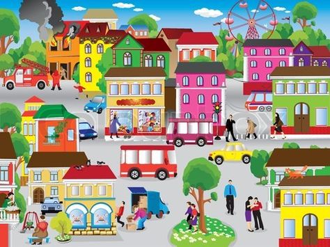 Community Clipart, City Vector Illustration, Community Picture, City Vector, Kids English, City Drawing, Cute Canvas Paintings, Color Crayons, Crayon Art