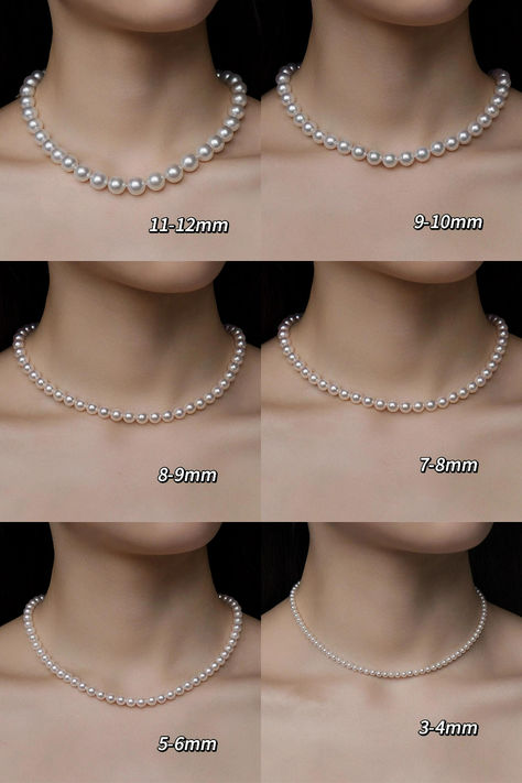 How does different size of pearl necklace look on neck? Pearls Jewelry Aesthetic, How To Make A Pearl Necklace, How To Style Pearl Necklace, How To Style Pearls, Pearl Necklace Outfit, Vintage Pearl Jewelry, Classic Pearl Jewelry, Pokemon Jewelry, Pearls Jewellery