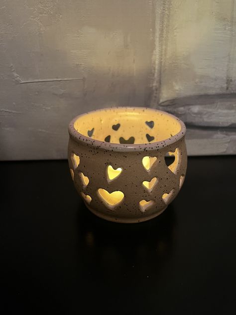 This sweet light pink lantern is a great way to add light to a room or small space. It is made from speckled brown stone clay and the inside is glazed in a light pink matte finish. The outside has been left unfinished for a unique look. I've placed a LED light / candle inside this lantern, but any regular candle can go inside as well. The LED candle will be included with the purchase. Slab Lantern Ceramics, Clay Lanterns Ideas Ceramics, Ceramic Lantern Handmade, Ceramics Lantern, Ceramic Lantern Ideas, Pottery Luminaries, Clay Lantern, Pink Lantern, Pink Lanterns