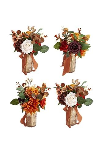 Wedding Table Centerpieces Terracotta, Tall Fall Centerpieces Wedding, Fall Themed Wedding Decor, Sage Green And Burnt Orange Wedding, Small Floral Centerpieces, Burnt Orange Weddings Decorations, Autumn Wedding Centerpieces, Burnt Orange Wedding Flowers, Terracotta Fall Wedding