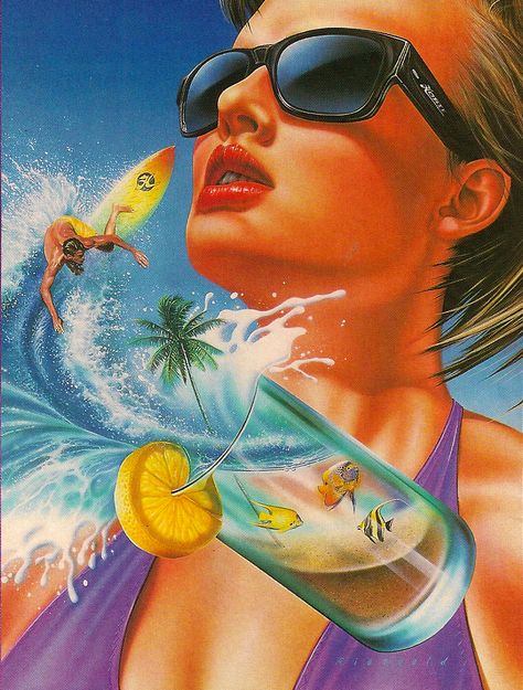 surf. babe. Kristina Webb, 1980s Art, New Retro Wave, Bizarre Art, Art Videos Tutorials, Miami Vice, 80s Style, Airbrush Art, Retro Waves