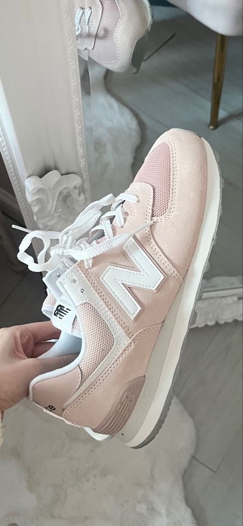 New Balance Women's 574 V2 Essential Sneaker  Baby Pink New Balances || pretty shoes || Cute Shoes ||Trendy Shoes || Girly Shoes Light Pink New Balance Shoes, Pink Sneakers Women, Girly Sneakers, Preppy Ootd, Pink New Balance, 2024 Lookbook, Trendy Stuff, Fun Shoes, Dream Bags