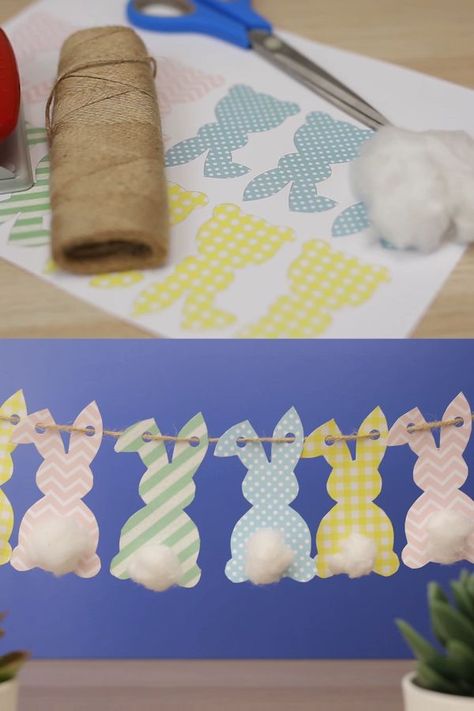 How To Make Easter Bunny, Easter Paper Garland, Easter Garland Ideas, Papercrafts Printable, Easter Paper Decorations, Homemade Easter Decorations, Easter Bunny Garland, Bunny Garland, Bunny Decorations