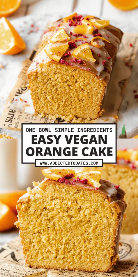 Vegan Orange Cake - Addicted to Dates Olive Oil Loaf Cake, Vegan Orange Cake, Orange Olive Oil, Vegan Cream Cheese Frosting, Orange Icing, Vegan Baking Recipes, Vegan Cake Recipes, Vegan Bakery, Desserts Vegan