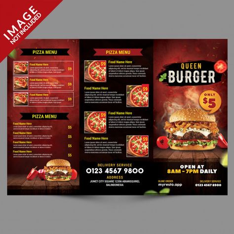 Menu Trifold, Menu Design Layout, Brochure Food, Food Vintage, Burger Menu, Restaurant Poster, Pizza Menu, Menu Flyer, Sample Menu