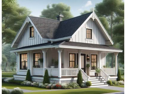 Cottage Style House Plan - 2 Beds 1 Baths 972 Sq/Ft Plan #515-46 - Houseplans.com House Plans With Large Front Porch, Double Porch House Plans, 1000 Sq Ft House Plans 1 Bedroom, Small Home Floor Plans 2 Bedroom, Small Cottage Homes Floor Plans, English Cottage Style House Plans, One Bedroom House Plans Open Floor, Vintage Exterior House, Small House With Porch