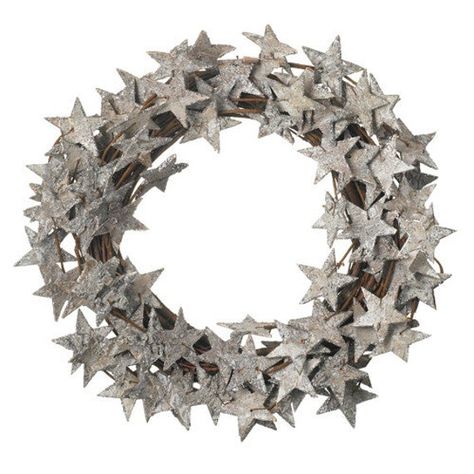 A circular natural brown twig wreath base decorated with star-shaped slices of real natural bark on wires. The stars are decorated with festive silver glitter. 36cm/14 inches in diameter on a 19cm/7.5 inch internal diameter ring. An eye-catching and charming rustic seasonal decoration. Due to Customs regulations, this item cannot be delivered outside the EU.   Actual colour may vary a little from the photo depending on your monitor settings. All sizes are approximate. Star Wreath, Wreath Wall Art, Twig Wreath, Christmas Sleigh, Woodland Christmas, Birch Bark, Heaven Sent, Glitter Stars, Plant Species