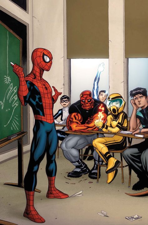 Spider-Man teaching the Avenger's Academy. Avengers Academy, Spider Men, Frank Miller, Comic Characters, Marvel Vs Dc, Marvel Stuff, Teacher Svg, Iron Fist, Marvel Vs