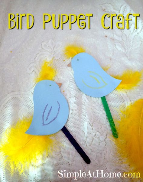 This cute and easy bird puppet craft is a great way to entertain and help your child learn at the same time. Try building your birds a nest. Bird Puppet Craft, Stick Puppet, Bird Puppet, Toddler Projects, Bird Craft, Puppet Craft, Library Crafts, Easy Bird, Homeschool Lesson Plans