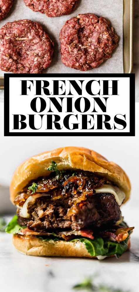 French Onion Soup Burger Recipe, French Onion Soup Burger, French Onion Burgers, French Onion Burger, Beef Burger Recipe, Onion Burger Recipe, Homemade Beef Burgers, Burger Patty Recipe, Onion Burgers