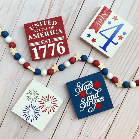 Fourth Of July Tiered Tray Decor, 4th Of July Wood Decor, 4th Of July Wood Crafts, Diy Fourth Of July Decorations, 4th Of July Signs Wood, Diy Fourth Of July Crafts, 4th Of July Signs, 4th Of July Wood Signs, Fourth Of July Signs